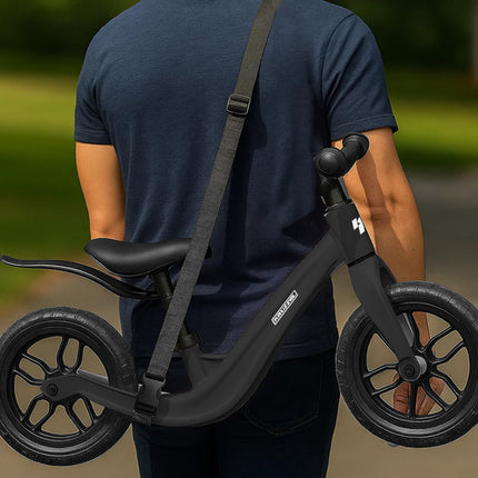 Løbecykel til børn 2+ – Letvægts med 12" EVA hjul & skulderrem – sort