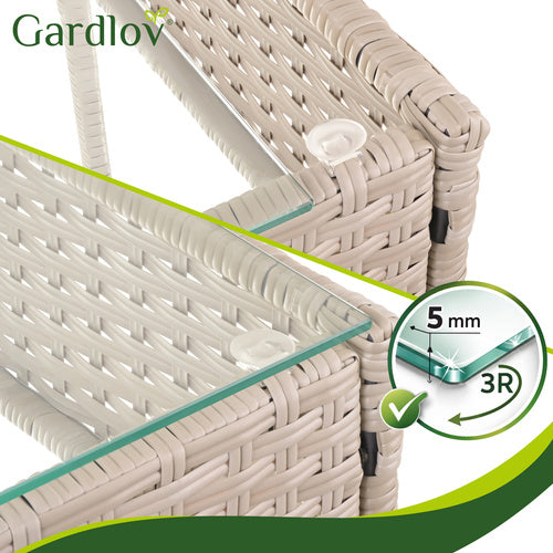 Havemøbelsæt Beige – Sofa, 2 stole og bord med glasplade