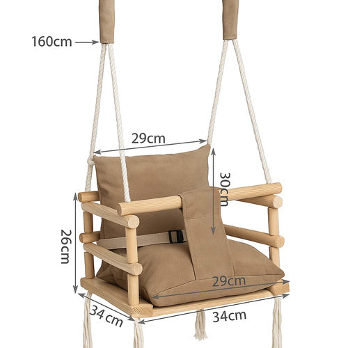 Børnegynge til indendørs brug – Velour & Træ – Beige (12 mdr.+)