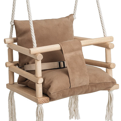 Børnegynge til indendørs brug – Velour & Træ – Beige (12 mdr.+)