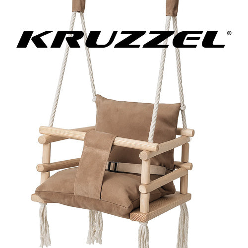 Børnegynge til indendørs brug – Velour & Træ – Beige (12 mdr.+)