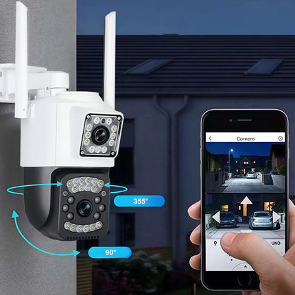 Udendørs overvågningskamera med to Linser, 4G & WiFi – Roterende, 6MP, nattesyn & bevægelsesdetektor