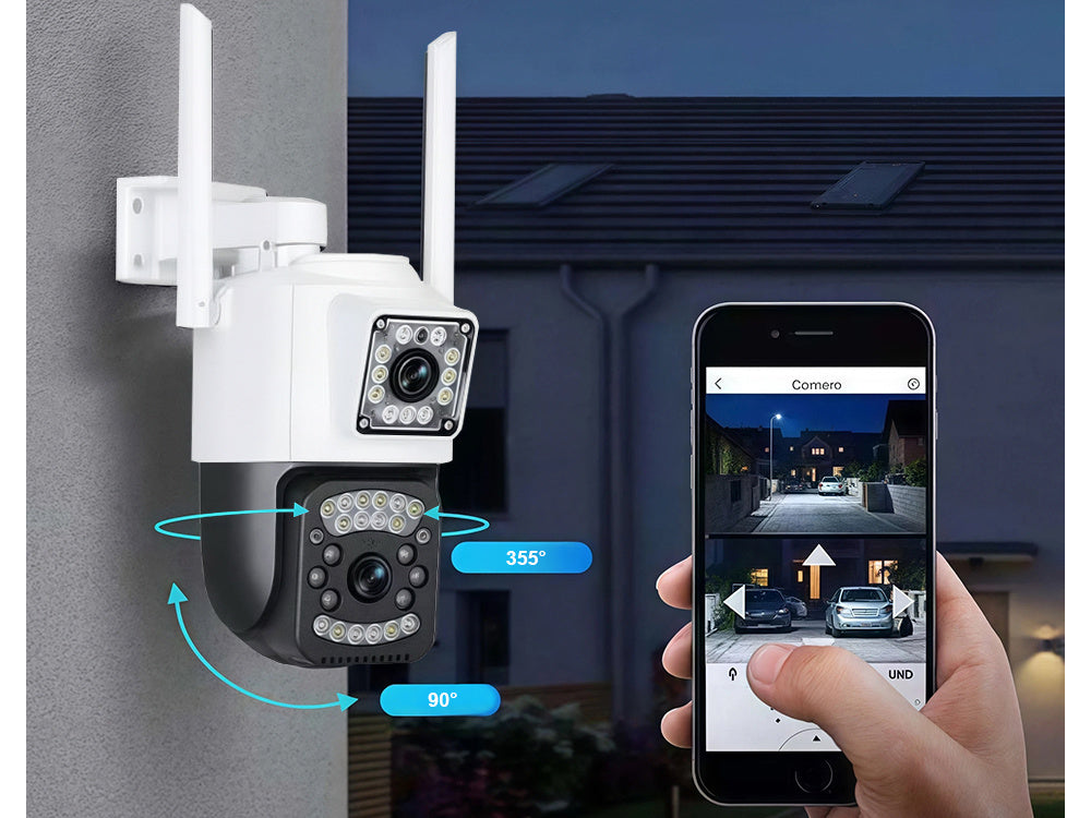 Overvågningskamera med to Linser, 4G & WiFi – Roterende, 6MP, nattesyn & bevægelsesdetektor