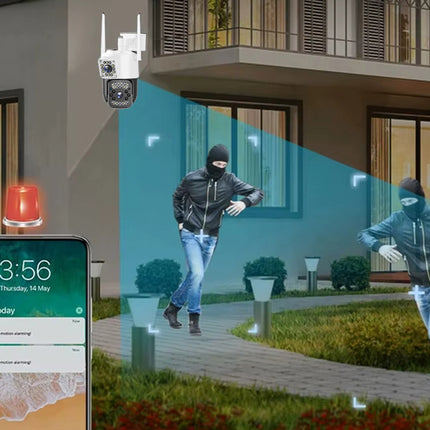 Udendørs overvågningskamera med to Linser, 4G & WiFi – Roterende, 6MP, nattesyn & bevægelsesdetektor