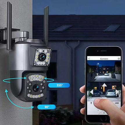Udendørs overvågningskamera med to Linser, 4G & WiFi – Roterende, 6MP, nattesyn & bevægelsesdetektor
