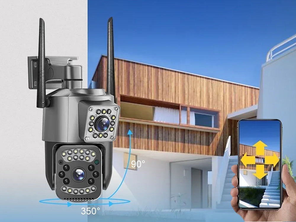 Overvågningskamera med to Linser, 4G & WiFi – Roterende, 6MP, nattesyn & bevægelsesdetektor