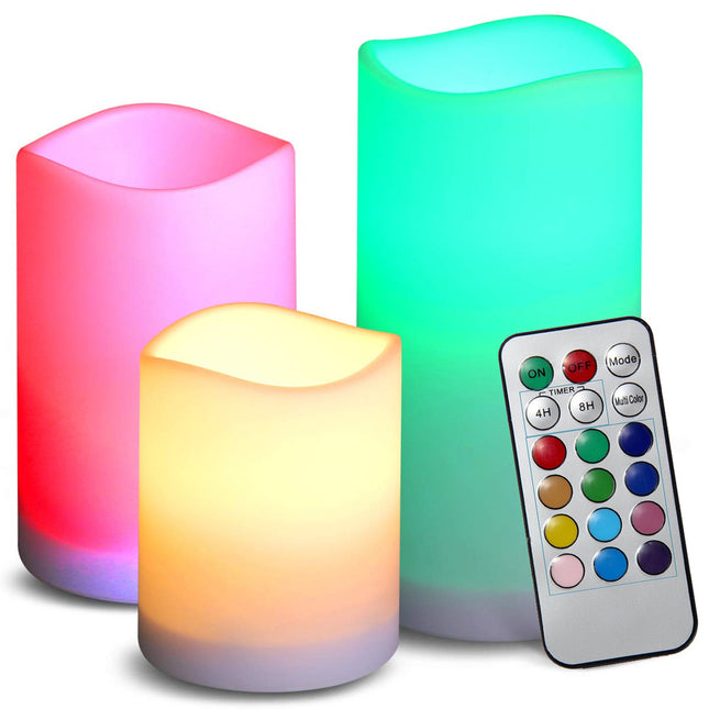 LED Lys med Fjernbetjening, kan Lyse i 12 Farver - Sæt med 3 stk.