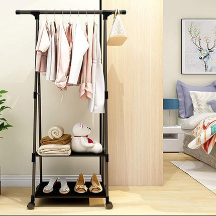 Tøjstativ med hjul og 2 hylder