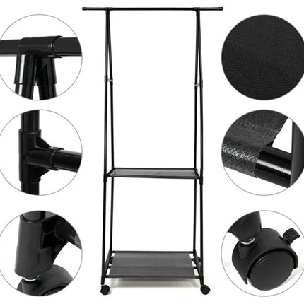 Tøjstativ med hjul og 2 hylder