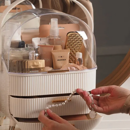 Elegant Kosmetik og Makeup Holder med Skuffer og Håndtag