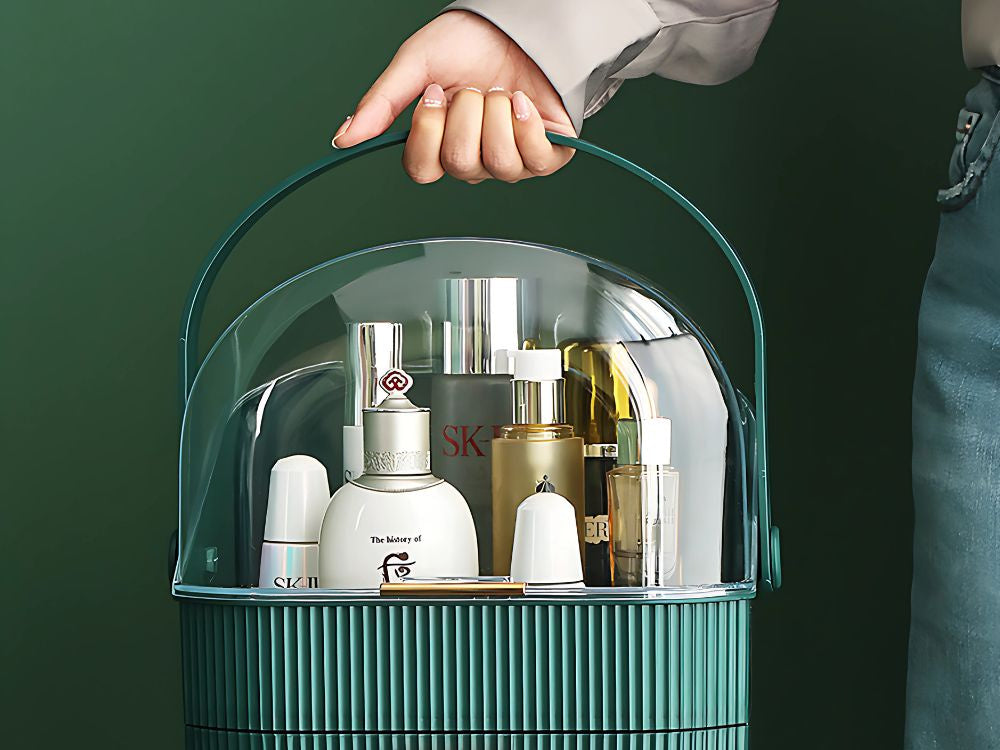 Elegant og rummelig kosmetik organisator med skuffer og håndtag