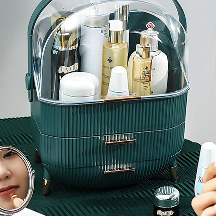 Elegant og rummelig kosmetik organisator med skuffer og håndtag