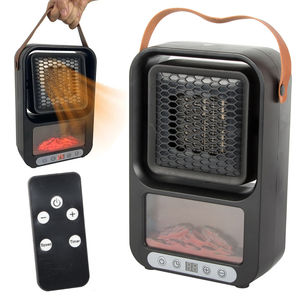 Elektrisk Thermo Varmeblæser med LED Pejs - 500W