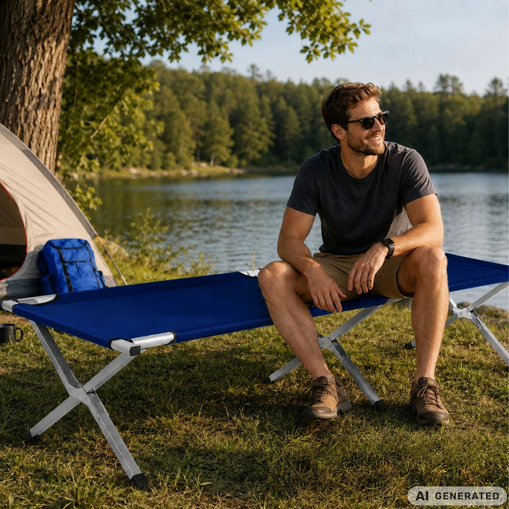 Foldbar Campingseng 187 cm – Feltseng med Stålramme og Transporttaske – Op til 110 kg