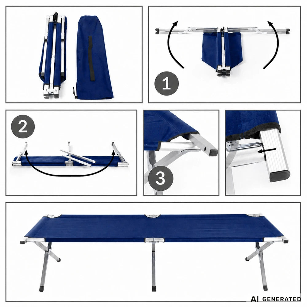 Foldbar Campingseng 187 cm – Feltseng med Stålramme og Transporttaske – Op til 110 kg