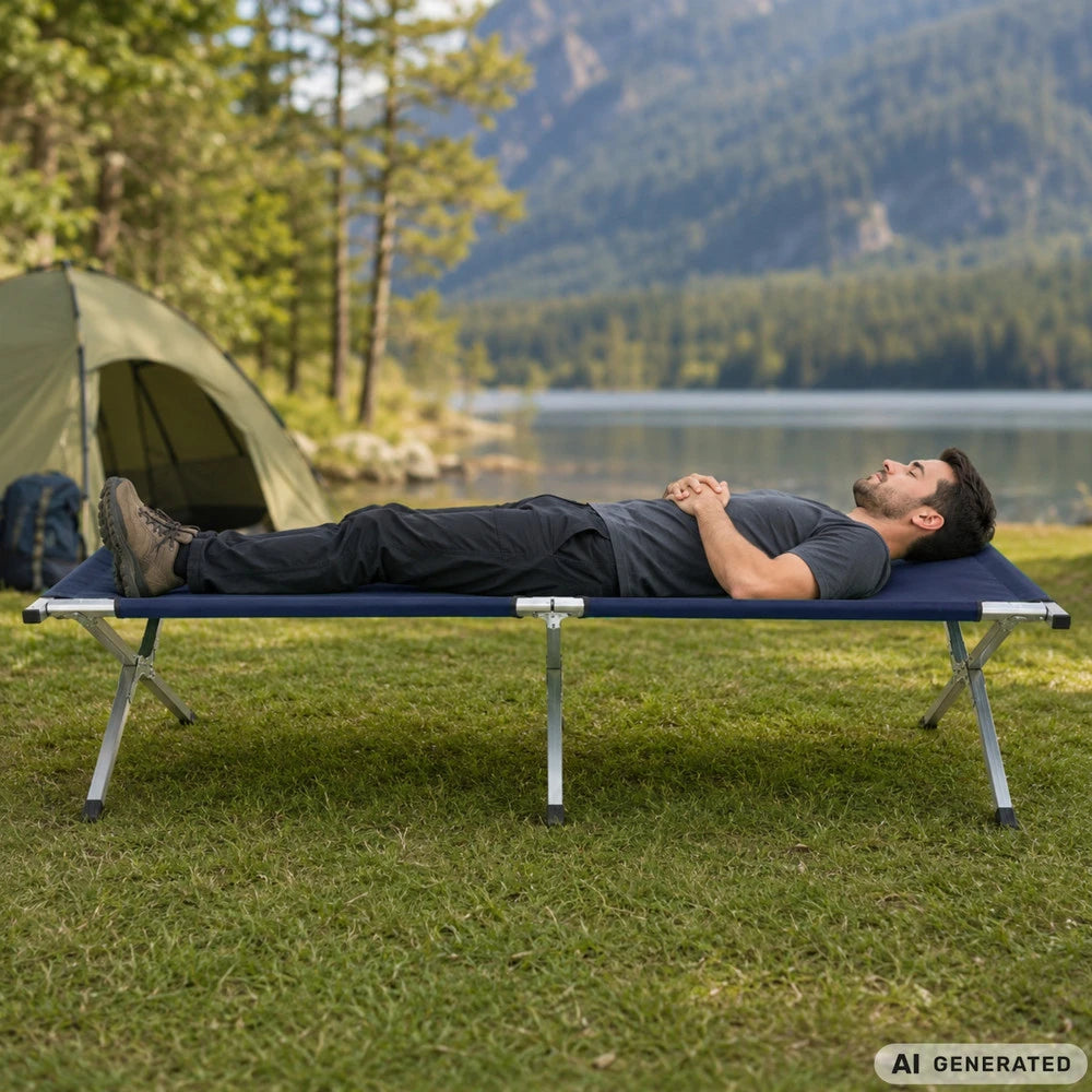 Foldbar Campingseng 187 cm – Feltseng med Stålramme og Transporttaske – Op til 110 kg