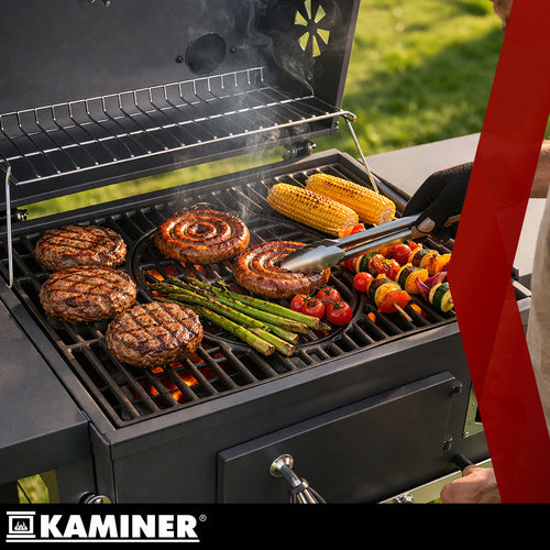 Kulgrill med Låg, Termometer og Støbejernsriste – Inkl. Overtræk & Grilltilbehør