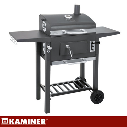 Kulgrill med Låg, Termometer og Støbejernsriste – Inkl. Overtræk & Grilltilbehør