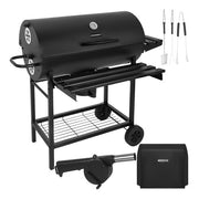 Stor kulgrill med låg, termometer & hylder – 2 riste & askeskuffe
