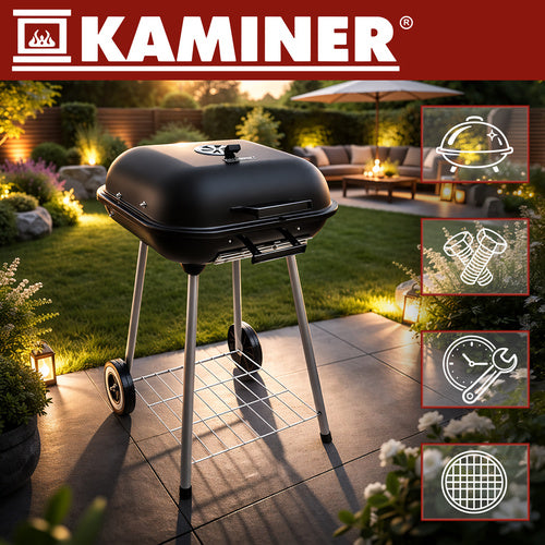Kulgrill med Låg & Hjul – Stor Grill med Hylde