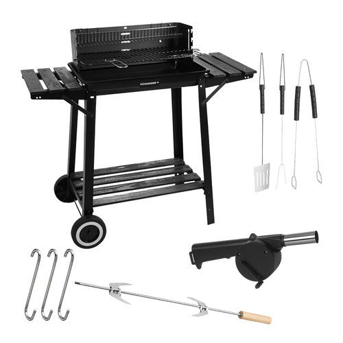Kulgrill med Rotisserie og varmehylde – havegrill med hylder