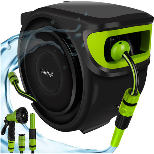 Haveslange Med Automatisk Oprulning – 25 Meter Med Vægophæng og Sprøjtepistol