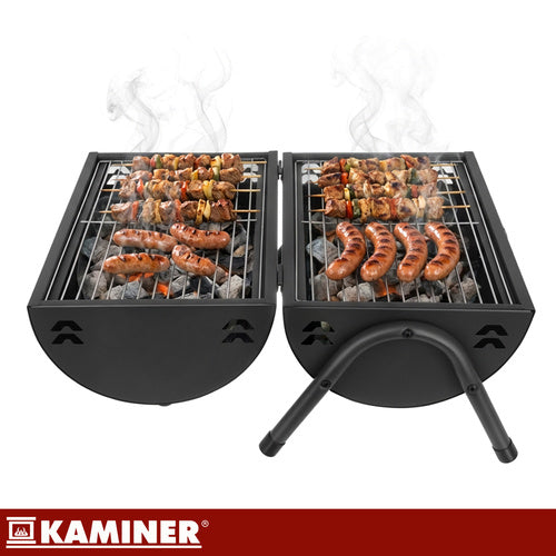 Kulgrill med Låg, Termometer og 2 Grillriste XXL – Bærbar Havegrill KAMINER