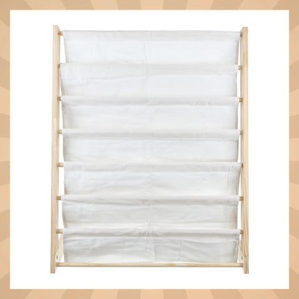 Børnebibliotek, 6 Hylder, i træ & stof, perfekt til organisering