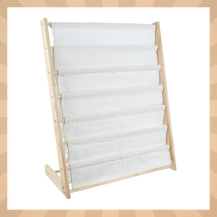 Børnebibliotek, 6 Hylder, i træ & stof, perfekt til organisering