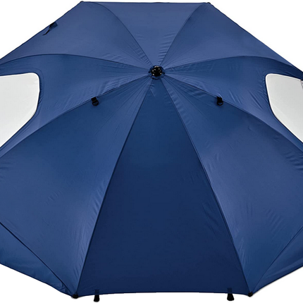 Strandparasol stor model, beskytter både mod sol og vind.