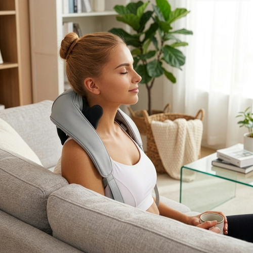 Shiatsu nakkemassager trådløs med varme – USB-C & 3 massageprogrammer