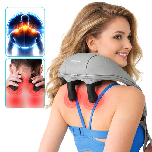Shiatsu nakkemassager trådløs med varme – USB-C & 3 massageprogrammer