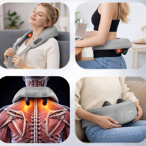Shiatsu nakkemassager trådløs med varme – USB-C & 3 massageprogrammer