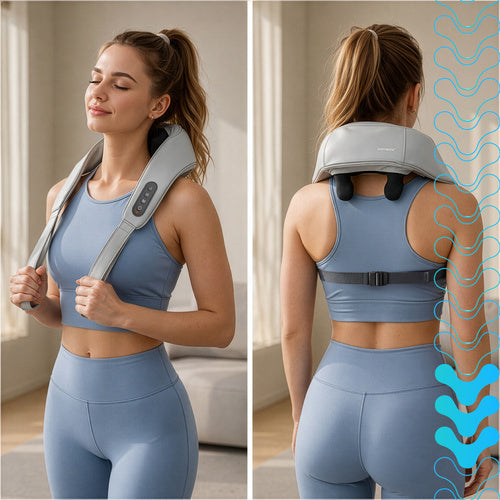 Shiatsu nakkemassager trådløs med varme – USB-C & 3 massageprogrammer