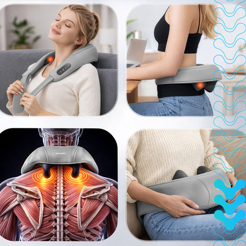 Shiatsu nakkemassager trådløs med varme – USB-C & 3 massageprogrammer