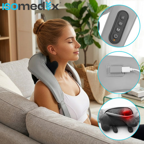 Shiatsu nakkemassager trådløs med varme – USB-C & 3 massageprogrammer