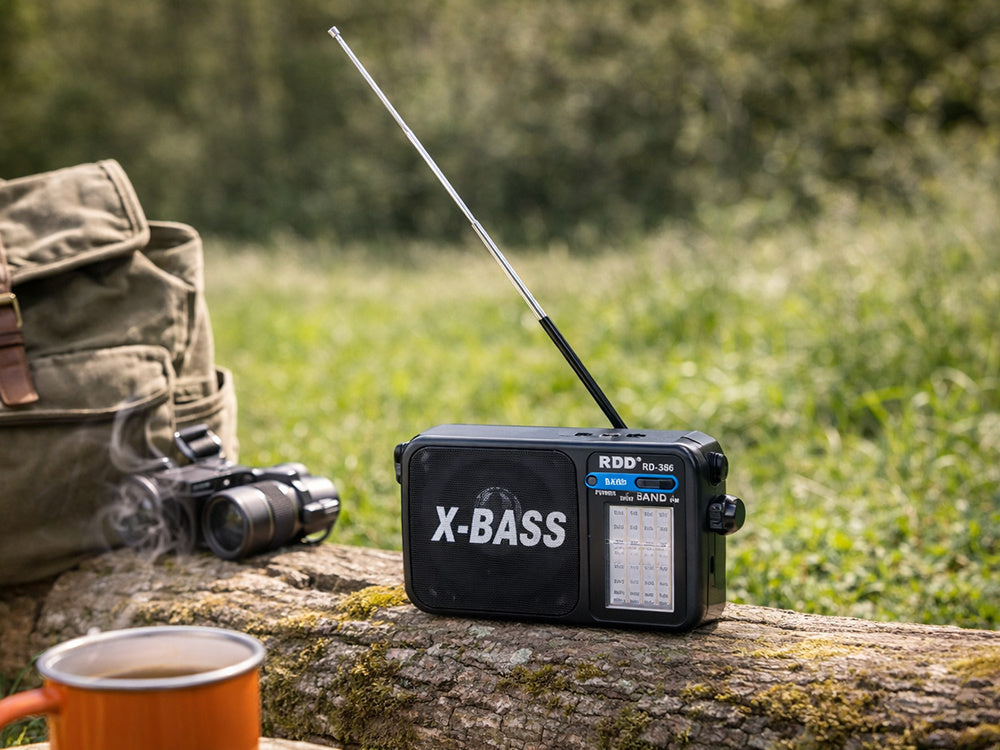 Radio, bærbar, – FM/AM/SW, genopladelig med X-BASS & lommelygte