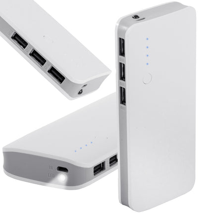 Powerbank 10.000mAh med 3x USB, hurtig opladning & LED lygte