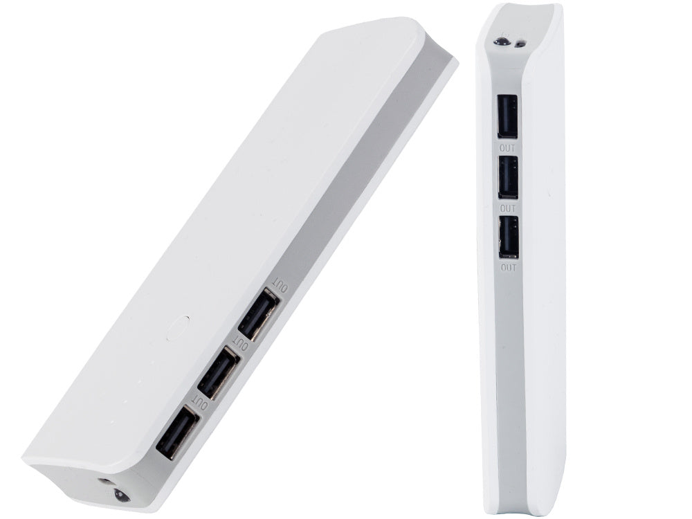 Powerbank 10.000mAh med 3x USB, hurtig opladning & LED lygte