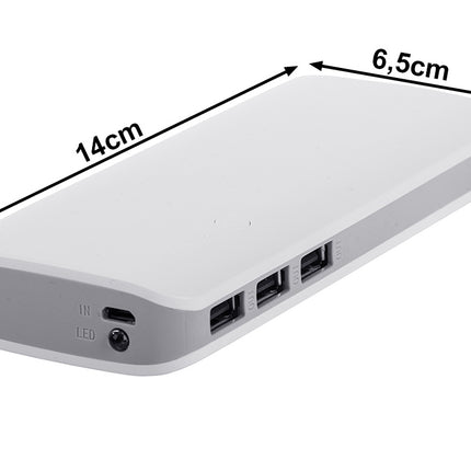 Powerbank 10.000mAh med 3x USB, hurtig opladning & LED lygte