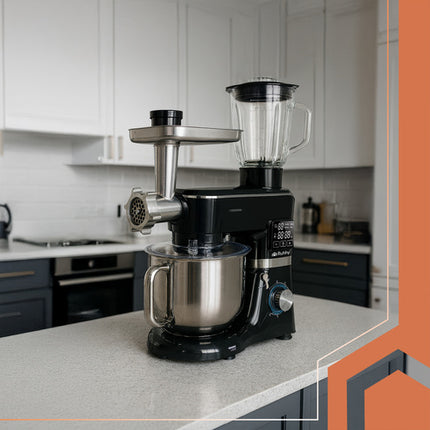 Køkkenmaskine med blender og opvarmet skål