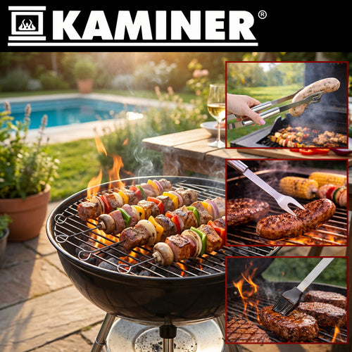 Grillbestik sæt 9 dele i kuffert – BBQ tilbehør i rustfrit stål