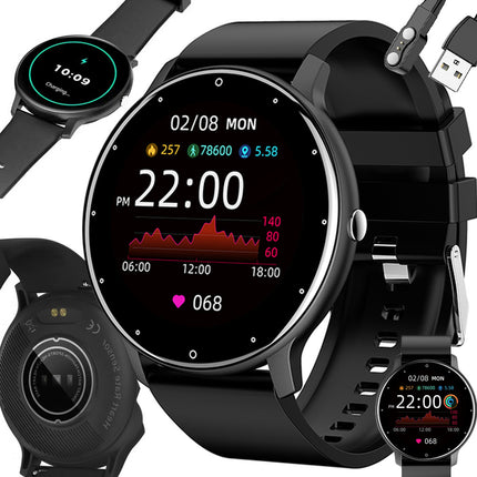 Smartwatch til herre & dame – Sort silikonerem, Bluetooth & Opkaldsfunktion