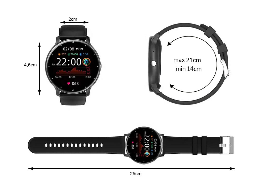 Smartwatch til herre & dame – Sort silikonerem, Bluetooth & Opkaldsfunktion