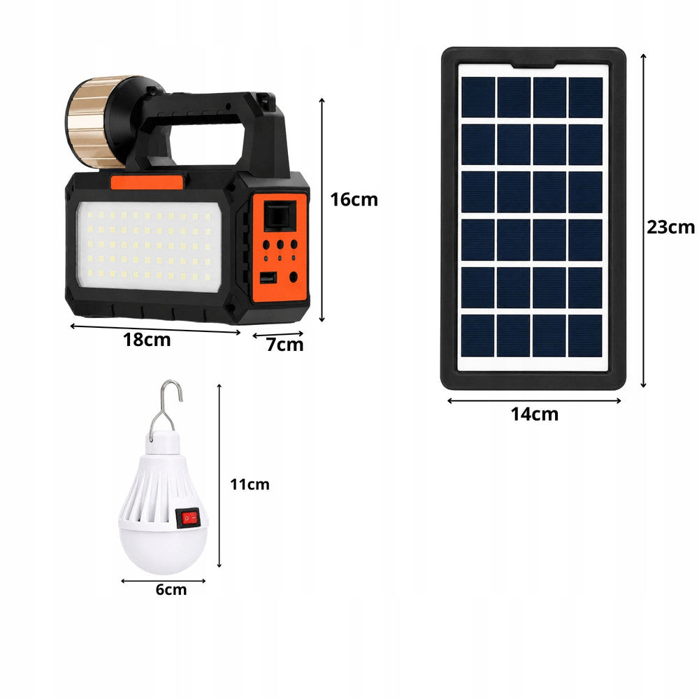 Solcelle lampe med LED, Solpanel, FM Radio, Bluetooth & 3 Ekstra Lamper