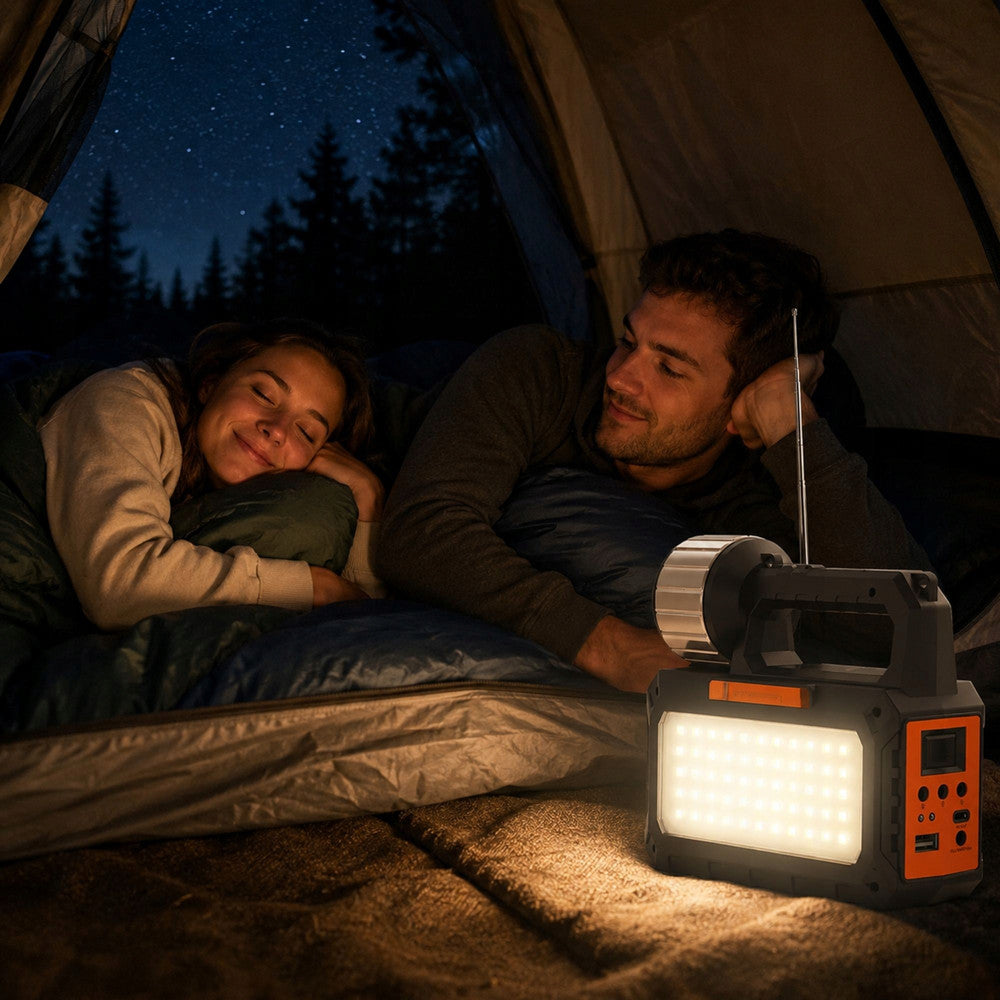 Solcelle lampe med LED, Solpanel, FM Radio, Bluetooth & 3 Ekstra Lamper