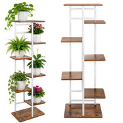 Blomsterreol med 7 Hylder i Loft Design – Hvid Plantestander med Trælook