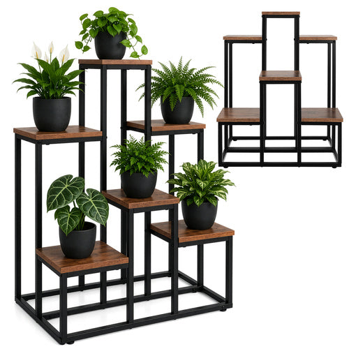 Blomsterreol med 6 Hylder i Loft Design – Plantestander i Metal og Trælook