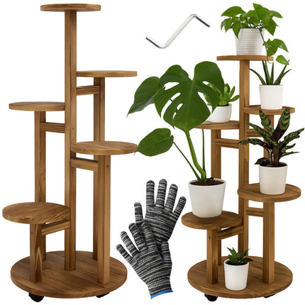 Høj blomsterstander i træ – planteholder med 6 niveauer til 7 potter