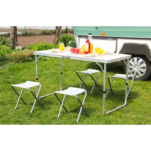 Camping Sæt med Justerbart Bord og 4 Stole